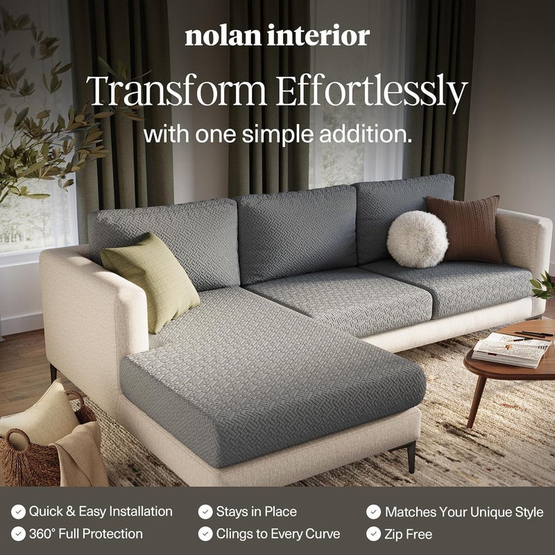 Nolan Interior Store Magic Sofa Cover - Classic Jacquard Chaise Couch Cover - Pet Proof, Easy Install, Stretchy Slipcover - Medium, Charcoal Grey - Image 5